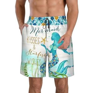 Mooie Zonnebloem Print Heren Zwemplank Shorts Zwembroek Trunks Badmode Sneldrogende Surfen Strand Essentiële Zomer, Zeemeermin, L