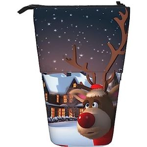 Kerst Potlood Case Telescopische Make-up Tas Pop Up Office Organizer Box Staande Pen Houder Cosmetica Tas met Ritssluiting, Zwart, Eén maat, Munten Pouch