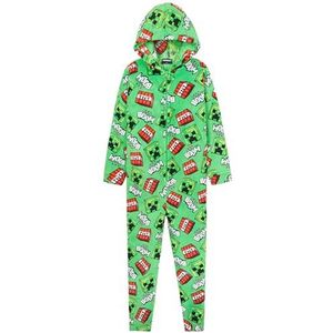 Minecraft Jongens fleece jumpsuit met capuchon - gamercadeaus voor kinderen, groen/meerkleurig, 11-12 Jaar
