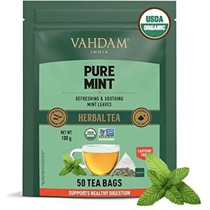 Green Velly Indian VAHDAM Organic Spearmint Tea with Peppermint -50 Units l 100% Fresh and Organic Tea | Herbal Tea Bags for Weight Loss | Refreshing & Relaxing Mint Tea, 50 Pyramid Tea Bags