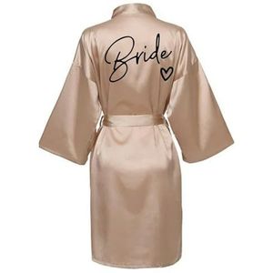 MdybF Badjas Bruiloft Team Bruid Robe Met Zwarte Letters Kimono Satijn Pyjama Bruidsmeisje Badjas, Champagne1, S