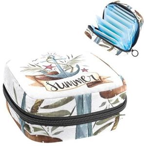 Opbergtas voor maandverband, menstruatiecup zakje, menstruatiezakorganizer voor vrouwelijke pads tampons, aquarel anker palmbladeren