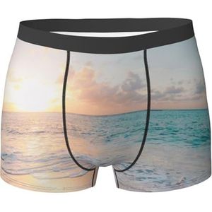 BEEOFICEPENG Mooie strand gele zonsondergang oceaan, Boxer slips, heren onderbroek boxershorts been boxer slips grappig nieuwigheid ondergoed, zoals afgebeeld, XL