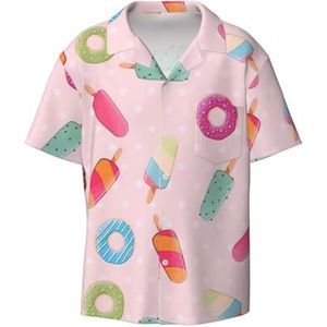 YJxoZH Veel gekleurde Ice Cream Print Heren Jurk Shirts Casual Button Down Korte Mouw Zomer Strand Shirt Vakantie Shirts, Zwart, XL