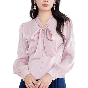 ROUZIHU Chiffon V-hals Shirt Professionele woon-werkverkeer pullover lange mouwen dames shirt, Roze, XXL