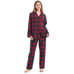 Flanellen Plaid Pyjamaset - Dames - Groen en Rood Geruit