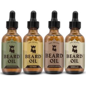 Striking Viking Baardolie 4-pack - Verzachtende en conditionerende baardolie voor mannen - Diverse geuren van citrus, vanille, sandelhout en cederhout - Verrijkt met argan- en jojoba-oliën
