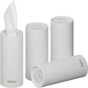 tishoo Ultra Zijdeachtige Luxe Tissues | Superzachte 4-laags met Moisturizer | voor Auto Bekerhouders, Thuis & Reizen | 4 Kokers in Plasticvrije Verpakking | White/Pure