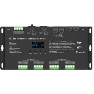 DMX512 en RDM decoder met 12 kanalen constante spanning DC12V-24V OLED 12CH 5A RGB Master Control 8 Bit 16 Geschikt voor
