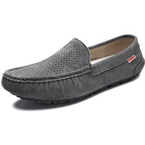 Comodish Mens Loafers Shoe Leather Driving Loafers Breathable Perforated Comfortable Slip Resistant Flat Heel Outdoor Slip-on (Color : Grey, Size : 41 EU)
