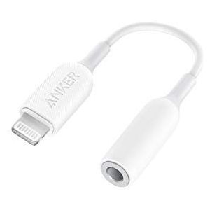 Anker 3,5 mm audio-adapter met Lightning-connector, MFi-gecertificeerde Lightning naar vrouwelijke 3,5 mm-aansluiting, ondersteunt volumeregeling en microfoon voor in-ear, over-ear hoofdtelefoons
