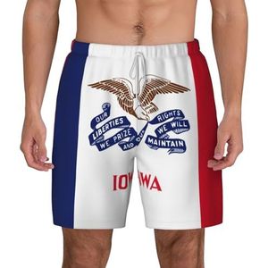 EdWal Iowa State Flag Print dubbellaags strandshort,Zwembroeken voor heren Sneldrogende zwemshorts Board Shorts, Wit, XXL