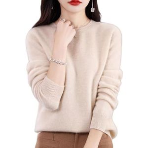FASHION ITEM Dames kasjmier trui, kasjmier truien voor vrouwen, kasjmier ronde hals lange mouw zachte trui trui, Beige, XXL