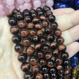 Natuursteen Blauwe Tijgeroog Kralen Ronde Losse Kralen 6 8 10 12mm Voor Sieraden Maken DIY Bedelarmband 15"" Groothandel-Rode Tijgeroog-14mm 27 tot 28 stuks