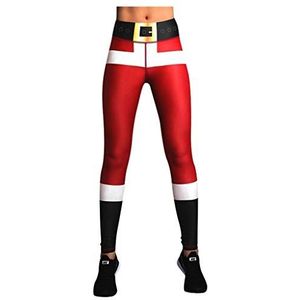 WOZOW Yogabroek voor dames, bedrukt, colorblock, nauwsluitende sport, leggings, retro, kerstmotief, potlood, rekbaar, slim stretch, joggen, hardlopen, fitness, Wijn, S