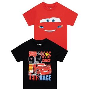 Disney Tshirt 2 Set | Cars Bliksem McQueen Top | Jongens T-Shirts | T-Shirt Pakje Van Twee | Rood | 104