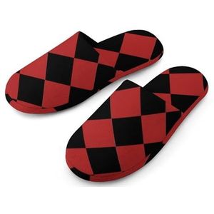 Rode En Zwarte Pleinen Volledige Druk Vrouwen Slippers Warme Anti-Slip Rubber Zool Huis Schoenen Voor Indoor Hotel