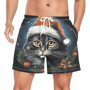 Kerstboom Kat Kitten Heren Zwembroek Shorts Sneldrogend met Zakken, Leuke mode, XXL