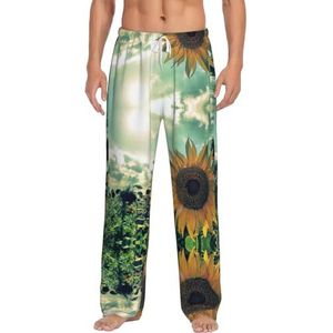 Mooie Zonnebloem Mannen Lange Lounge Wear Broek Nachtkleding Pyjama Bottoms Nachtkleding Met Zakken En Trekkoord, Wit, S