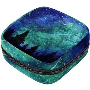 Maandverband Opbergtas, Vrouwelijke Product Pouches Draagbare Periode Kit Tas voor Meisjes Vrouwen Dames Nachtlandschap Sterren, Meerkleurig, 4.7x6.6x6.6 in/12x17x17 cm