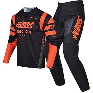 Willbros Motocross Jersey Broek Combo Mens Dirt Bike MX Gear Set Vrouwen Offroad Rijden Volwassen Racewear, Zwart Oranje, Jersey L / Pants 34