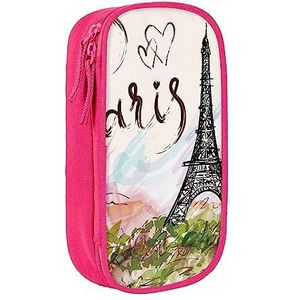 Eiffeltoren etui, medium formaat pennen/potloodhouder etui tas met dubbele ritsen voor werk, schattig, roze, Eén maat, Koffer
