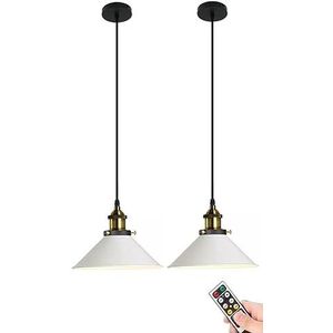 Witte hanglamp op batterijen met afstandsbediening, niet-bedrade plafondhanglamp, draadloze hanglamp voor slaapkamer, eetkamer, keukeneiland (Color : 2 Light)