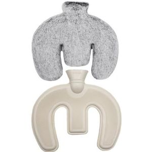Hals en schouder warmwaterkruik, U-vormige warmwaterkruik met hoes, 1 l warmwaterkruik met wasbare pluche hoes voor nek- en schouderpijnverlichting, warmwaterkruik warm in de winter (zwart)