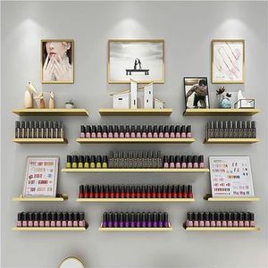 Nail Salon Horizontal Bar Rack Set, Gold Simple Nail Polish Display Rack, Wall Mounted Storage Rack for Nail Polish Bottles, Essential Oil Bottles and Cosmetic Bottles