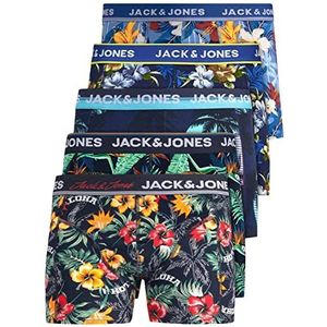 JACK & JONES 12204864 Boxershorts voor heren, set van 5 stuks, wit, zwart, blauw, grijs, trunks, S