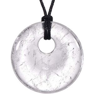 Morella dames-ketting 80 cm met ronde edelsteenhanger bergkristal in sieradenzakje