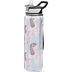 Pink Horse Cat Puppy Madeliefjes Sport Waterflessen, BPA-vrije Tritan Plastic Drinkfles met rietje