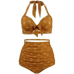 Dames Bikini Set Geplooide Bikini Top Bottom Vrouwen Klassieke Hoge Taille Halter Bikini Sets Plus Size Tweedelige Badmode, C-1987-582945506892, L