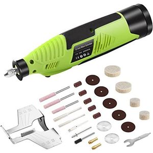 NEWSTYP Draadloze Kettingzaag Slijper Kit, 55W Power Chain Saw Slijpen Tool Set, Batterij Aangedreven Elektrische Blade Slijpen Bestand Wordt geleverd met 6 stks Diamant Slijpwielen, Hoek Attachment