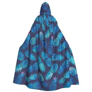 Bxzpzplj Blauwe ananas dames heren volledige lengte carnaval cape met capuchon cosplay kostuums mantel, 185 cm