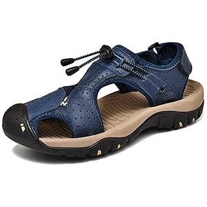 Handgemaakte sandalen voor heren, gesloten teen, modieus, holle wandelsandalen, grote maten backpacken strandschoenen, Blauw, 39.5 EU