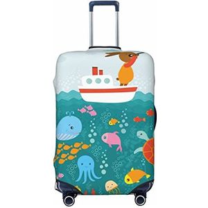 WOWBED Mooie Cartoon Zeewezens Gedrukt Koffer Cover Elastische Reizen Bagage Protector Past 18-32 Inch Bagage, Zwart, S