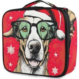 GAIREG Kerst Hond In Zonnebril Make-up Case Cosmetische Case Beauty Box Reizen Make-up Gereedschap Organizer Opbergdoos, Kerst Hond in Zonnebril