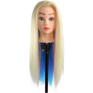 Mannequinhoofd met kleurrijk haar, 66 cm, synthetisch van hoge temperatuur, for het oefenen vlechten en tentoonstellen modellen