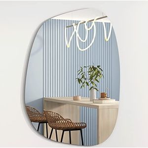 Albatros Designerspiegel, asymmetrisch, 60 x 45 cm, wandspiegel of deurspiegel, moderne organische vorm, spiegel ovaal en groot, asymmetrische spiegel, ongevormd en frameloos, spiegelwand