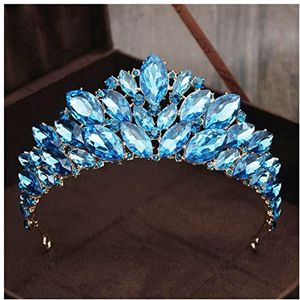 Strass Kroon Luxe prinses hoofdtooi bruid tiara kroon rode kristallen hoofdbanden prom partij bruiloft accessoires bruids haar sieraden ornamenten Koningin Kroon (Style : Gold Light Blue)