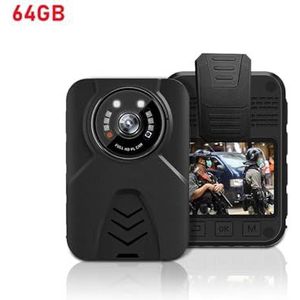 Draagbare DV-camera YSW-Q11 Body Camera HD 1080P Op het lichaam gemonteerde camera Beveiliging Video-opname Wearable Nachtzicht Mini Politie Body Cam(64GB)