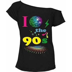 Meerzijdig „I Love 90s“ korte mouwen dames T-shirt. Retro pop star tees top. Maat 26 - 54, 34-36