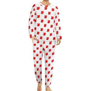 Canadian Maple Leaf Comfortabele heren pyjama set ronde hals lange mouwen loungewear met zakken 6XL