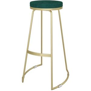 Barkrukken Barkruk op toonbankhoogte in goudkleurige metalen poten, flanelstof, dikke bekleding, moderne pub-eetkamerstoel met voetsteun Keuken (Color : Green, Size : Seat Height 75 cm)