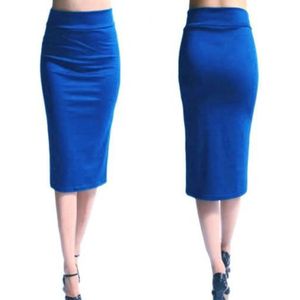 AYAZER Kokerrok voor dames, nieuw kantoor, stretch, slanke midi-rok voor vrouwen, hoge taille, midden kuiten, geweven rok voor vrouwen, XL-hemelsblauw-M