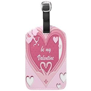 Roze hart liefde lederen bagage koffer tag ID label voor reizen (3 stuks)