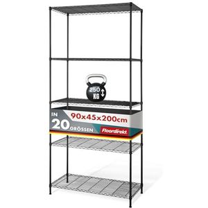 casa pura Metalen rek Rocky antraciet - decoratief en robuust opbergrek, steekrek voor badkamer, keuken, kantoor, magazijn, kelder (5 planken - 90 (B) x 45 (D) x 200 (H) cm)