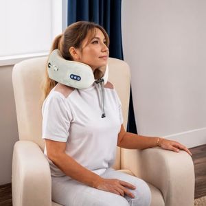 GLOBAL RELAX® | TENZO MINI Cervicaal Massagekussen | 6 Massagemodi | Ergonomisch Ontworpen Kussen | Draagbaar en Zelfsluitend | Ontspant en Verlicht Spierpijn