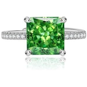Dames 3 karaat ijsbloem gesneden aquamarijn ring suikerklontje hoge koolstof diamant groene zirkonia ring hand ornament cadeau (Color : Emeraldgreen_Adjustable)